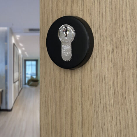 Ouvre&Déco – 2 rosaces de poignée de porte rondes MIRA trou de cylindre, Aluminium noir mat