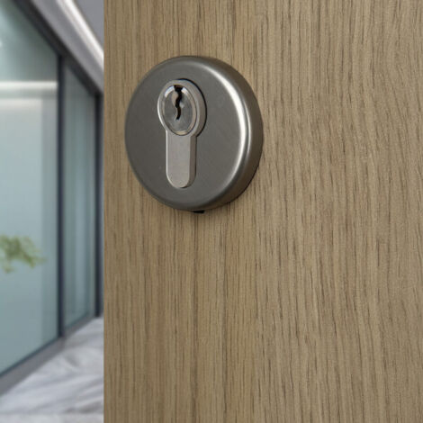 Ouvre&Déco – 2 rosaces de poignée de porte rondes ROSA trou de cylindre, Aluminium aspect inox