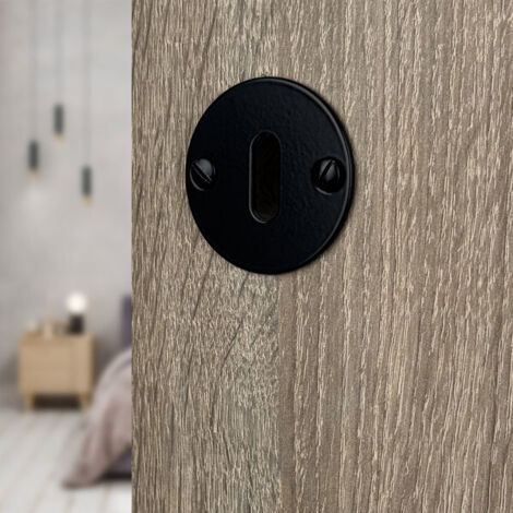 Ouvre&Déco – 2 rosaces de poignée de porte rondes Siena entrée de clé, Acier aspect fer noir