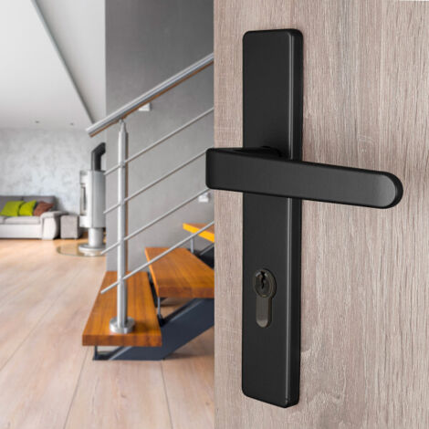 Ouvre&Déco – 2 poignées universelles DUALFIT sur plaque carrée CELIO trou de cylindre, Aluminium laqué noir mat bi-entraxe 165-195