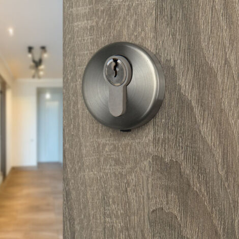 Ouvre&Déco – 2 rosaces de poignée de porte rondes MIRA trou de cylindre, Aluminium gris nickel mat