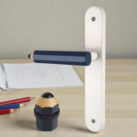 Ouvre&Déco – Duo Fantaisie Poignée Butée de porte CRAYON, Bois bleu