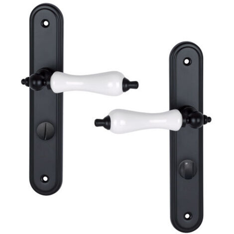 Ouvre&Déco – 2 poignées de porte BELLEVILLE verrou condamnation, béquille Porcelaine blanc entraxe 195 mm