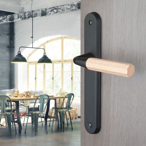Ouvre&Déco – 2 poignées de porte OCTO sans trou, Acier béquille en bois FSC entraxe 195 mm