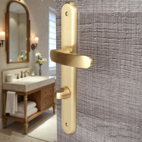 Ouvre&Déco – 2 poignées de porte VINTAGE verrou condamnation, Laiton doré satiné entraxe 195 mm