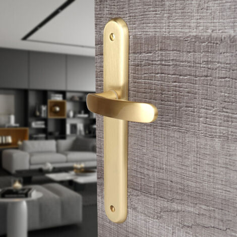 Ouvre&Déco – 2 poignées de porte VINTAGE sans trou, Laiton doré satiné entraxe 195 mm