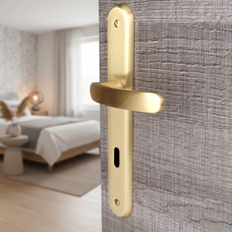 Ouvre&Déco – 2 poignées de porte VINTAGE entrée de clé, Laiton doré satiné entraxe 195 mm