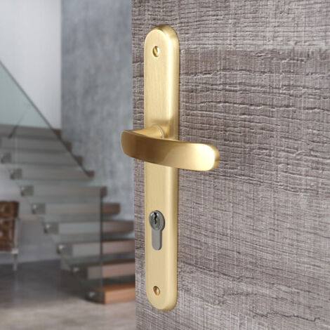 Ouvre&Déco – 2 poignées de porte VINTAGE trou de cylindre, Laiton doré satiné entraxe 195 mm