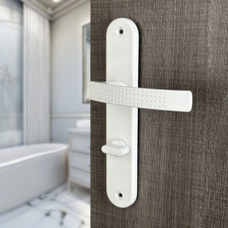 Ouvre&Déco – 2 poignées de porte IBIZA verrou condamnation, Aluminium blanc mat entraxe 195 mm, design texturé rotation 360