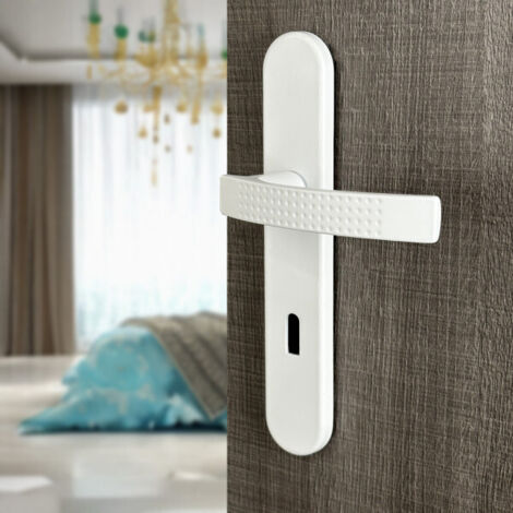 Ouvre&Déco – 2 poignées de porte IBIZA entrée de clé, Aluminium blanc mat entraxe 195 mm, design texturé rotation 360