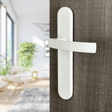 Ouvre&Déco – 2 poignées de porte IBIZA sans trou, Aluminium blanc mat entraxe 195 mm, design texturé rotation 360