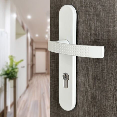 Ouvre&Déco – 2 poignées de porte IBIZA trou de cylindre, Aluminium blanc mat entraxe 195 mm, design texturé rotation 360
