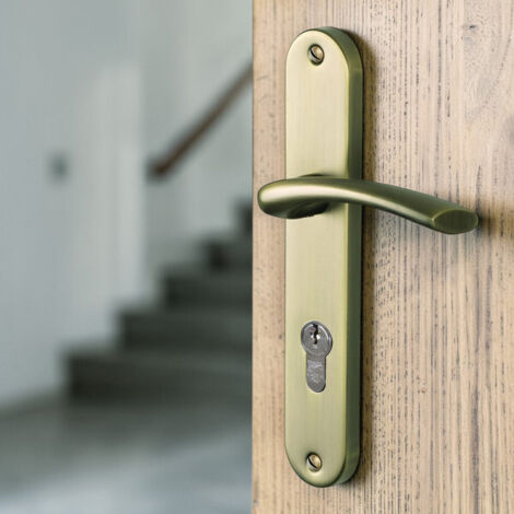 Ouvre&Déco – 2 poignées de porte ALBERTVILLE cylindre, métal aspect laiton brossé, entraxe 195 mm