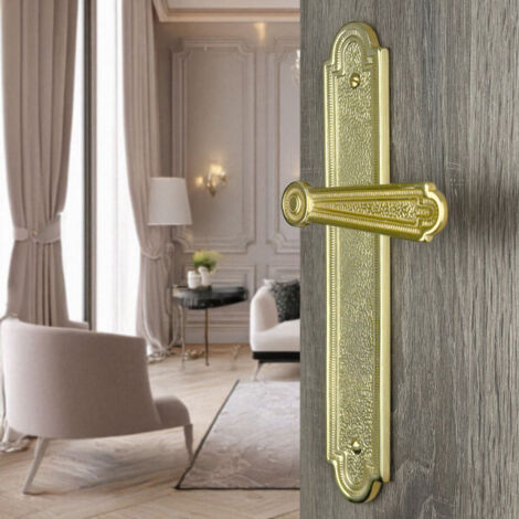 Ouvre&Déco – Poignées de porte REGENCE sans trou – Laiton massif poli – Entraxe 195 mm – Design classique chic pour intérieur raffiné