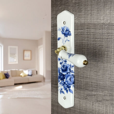 Ouvre&Déco – 2 poignées de porte Porcelaine modèle Bleuet - Sans Trou - Entraxe 195 mm