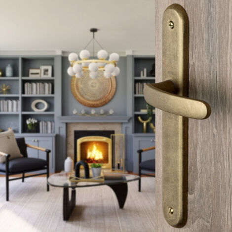 Ouvre&Déco – 2 poignées de porte VINTAGE sans trou, Laiton brut laqué mat entraxe 195 mm