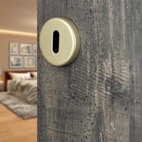 Ouvre&Déco – 2 rosaces de poignée de porte rondes ROSA entrée de clé, Aluminium aspect doré