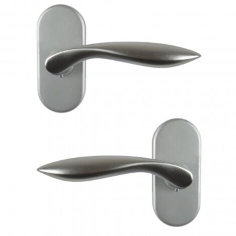 Ouvre&Déco – 2 poignées de porte design en Aluminium anodisé inox mat velouté sur rosace ovale 6232 BdC, DETROIT