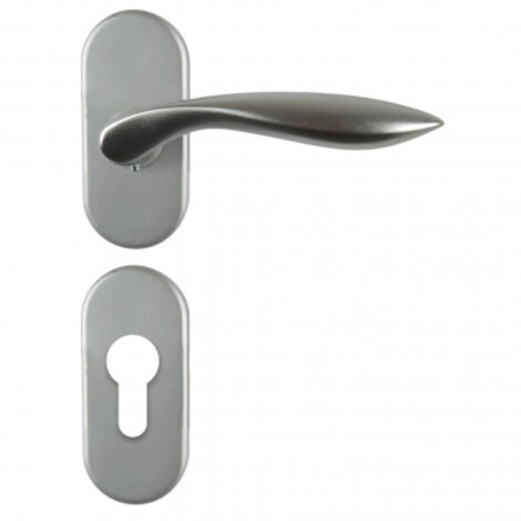 Ouvre&Déco – 2 poignées de porte design en Aluminium anodisé inox mat velouté sur rosace ovale 6232 Clé I, DETROIT