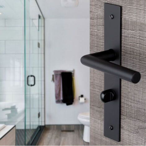 Ouvre&Déco – Lot de 2 poignées de porte BRUNELLA condamnation – Inox noir – Entraxe 195 mm – Pour épaisseur de porte 36 à 40 mm