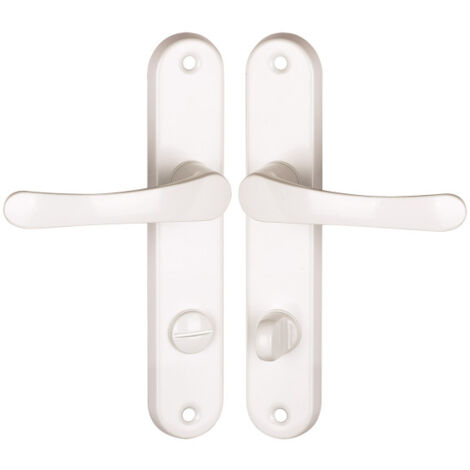 Ouvre&Déco - 2 poignées de porte CHAMROUSSE verrou condamnation, aluminium blanc entraxe 195 mm