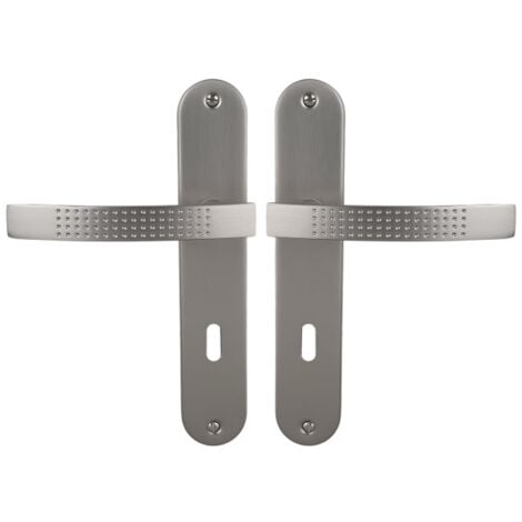 Ouvre&Déco - 2 poignées de porte AUDACE entrée de clé, aluminium nickel mat entraxe 195 mm