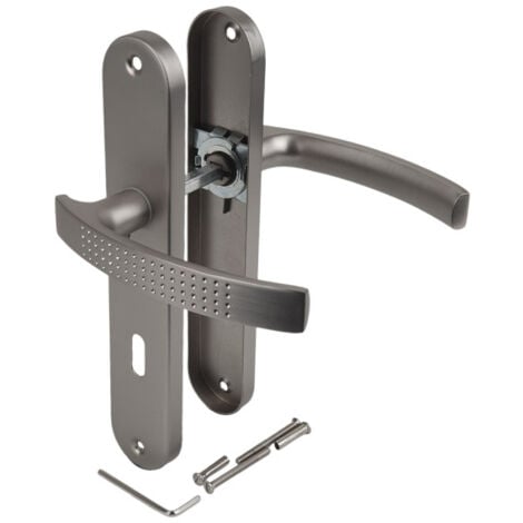 Ouvre&Déco - 2 poignées de porte AUDACE entrée de clé, aluminium nickel mat entraxe 195 mm