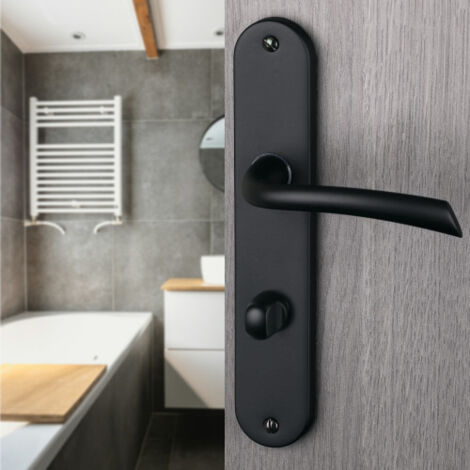 Ouvre&Déco – 2 poignées de porte RHAPSODIE verrou condamnation, zamak noir mat entraxe 195 mm