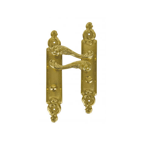 Ouvre&Déco – 2 poignées de porte intérieure en laiton poli sur plaque Conda/Déconda entraxe 195 mm, SULLY