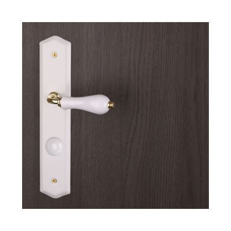 Ouvre&Déco - 1 poignée de porte POIRE verrou condamnation, porcelaine blanche entraxe 195 mm