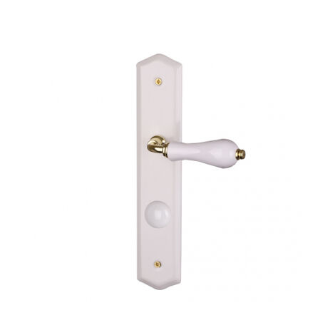 Ouvre&Déco - 1 poignée de porte POIRE verrou condamnation, porcelaine blanche entraxe 195 mm