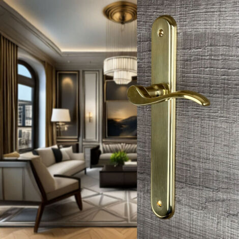 Ouvre&Déco – Poignée de porte coulissante AGATHE – Lot de 2 – Laiton poli – Entraxe 195 mm – Mécanisme sans trou de serrure