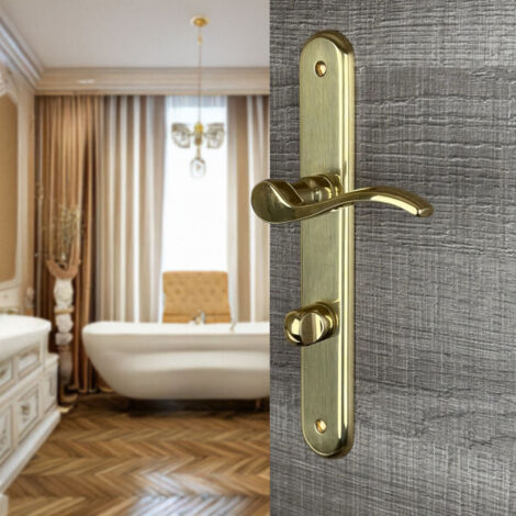 Ouvre&Déco – Poignées de porte AGATHE verrou condamnation – Laiton poli brillant – Entraxe 195 mm – Pour salles de bains et WC