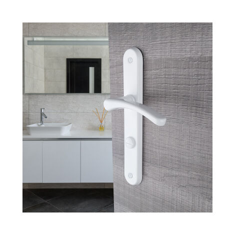 Ouvre&Déco – Poignées de porte d'entrée EVA – Aluminium blanc – Entraxe 195 mm – Verrou de condamnation – Installation facile pour portes 35-40 mm