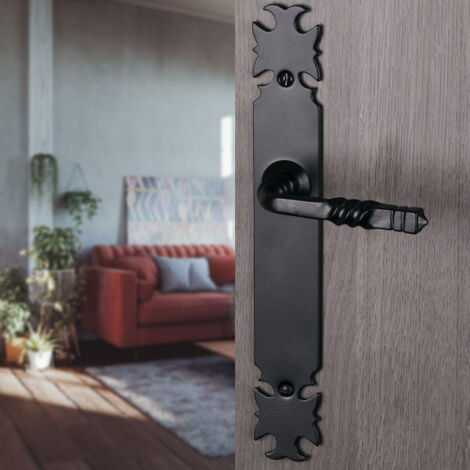 Ouvre&Déco – 2 poignées de porte ARMORIQUE sans trou, fer noir entraxe 195 mm