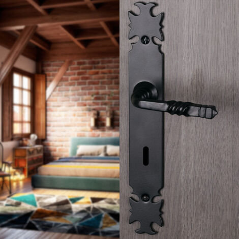 Ouvre&Déco – Lot de 2 poignées de porte ARMORIQUE entrée de clé – Fer forgé noir – Entraxe 195 mm – Pour espaces intérieurs privés