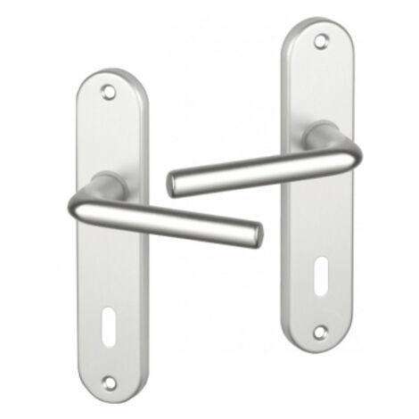 Ouvre&Déco – Poignée de porte d'entrée à cylindre – Aluminium anodisé argent – Entraxe 165 mm – Fonction clé L pour chambre à coucher