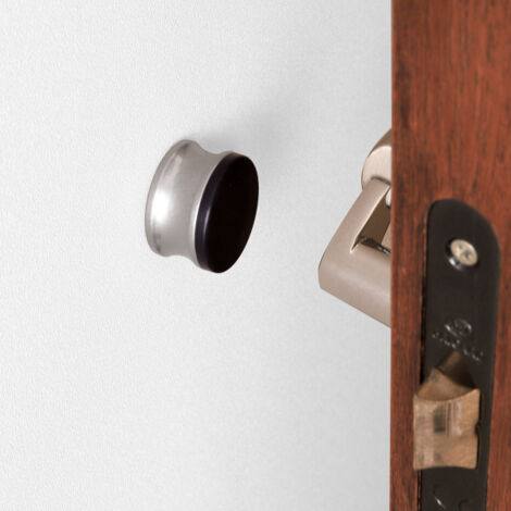 Ouvre&Déco – Butée de porte murale en aluminium gris argent – Embout caoutchouc noir absorbant chocs – Installation rapide 2-en-1 pour accrocher vêtements