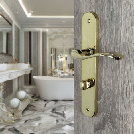 Ouvre&Déco – Poignée de porte d'entrée LAURA – 2 poignées avec verrou condamnation – Laiton poli – Entraxe 195 mm – Finition brillante résistante