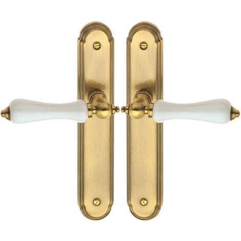 Ouvre&Déco - 2 poignées de porte CARLA sans trou, zamak doré porcelaine blanc entraxe 195 mm