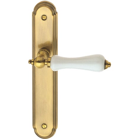 Ouvre&Déco - 2 poignées de porte CARLA sans trou, zamak doré porcelaine blanc entraxe 195 mm
