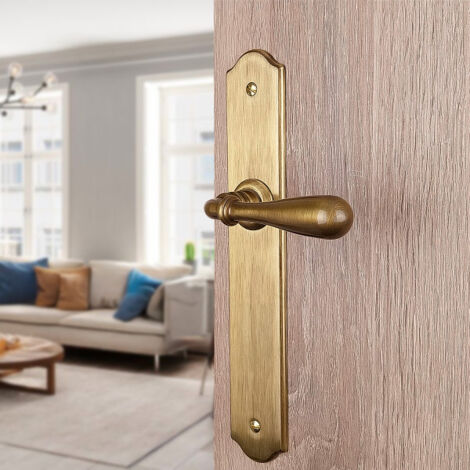 Ouvre&Déco – Lot de 2 poignées de porte DURANCE sans trou – Laiton patiné – Entraxe 195 mm – Endurance 200 000 cycles