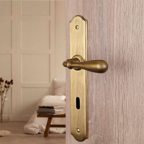 Ouvre&Déco – Lot de 2 poignées de porte DURANCE en laiton patiné – Entraxe 195 mm – Garniture complète sur plaque – Endurance 200 000 cycles