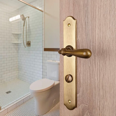 Ouvre&Déco – Lot de 2 poignées de porte DURANCE – Laiton patiné – Entraxe 195 mm – Fonction condamnation/décondamnation – Vernis haute résistance