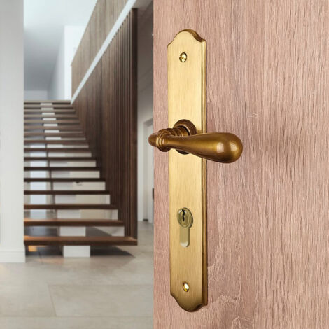 Ouvre&Déco – Lot de 2 poignées de porte DURANCE cylindre – Laiton finition patiné – Entraxe 195 mm – Compatible avec serrures à relevage
