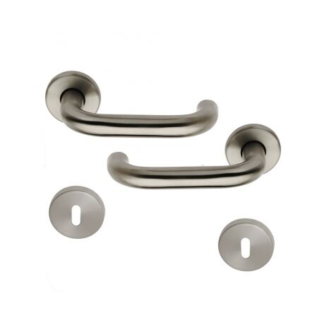 Ouvre&Déco – Poignée de porte intérieure inox sur rosace ronde – Clé L tubulaire – Épaisseur de porte 35 à 40 mm – Endurance 200 000 cycles