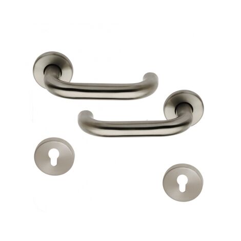 Ouvre&Déco – Poignée de porte d'entrée tubulaire en inox – Rosace ronde Clé I – Finition mat – Endurance 200 000 cycles – Épaisseur de porte 35 à 40mm