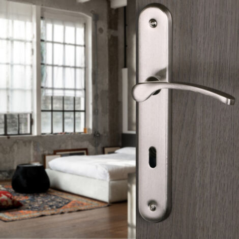 Ouvre&Déco – Poignée de porte d'entrée à cylindre – Lot de 2 poignées EVA en aluminium nickel mat – Entraxe 195 mm pour installation facile