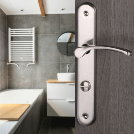 Ouvre&Déco – Poignées de porte EVA verrou condamnation – Aluminium nickel mat – Entraxe 195 mm – Pour salles de bain et toilettes