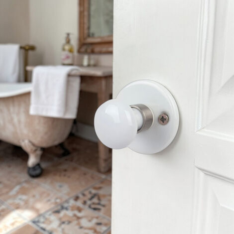 Ouvre&Déco – Paire de rosaces de porte condamnation-décondamnation en porcelaine – Bague nickelée pour finition élégante – Compatible salles de bains et WC
